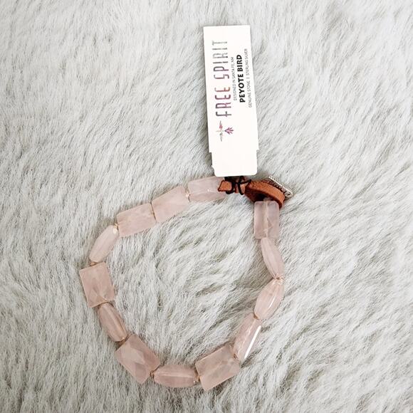 NEW Peyote Bird Free Spirit Chunky Rose Quartz Stone Leather Sterling Bracelet - Picture 8 of 9